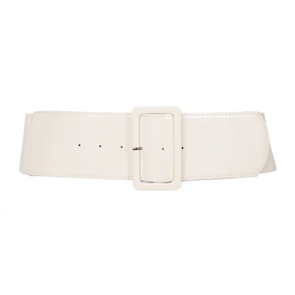 4885 Evogues Plus Size Wide Patent Leather Fashion Belt White- One